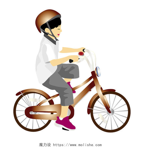 戴头盔护具骑自行车的小男孩人物与自行车元素AI素材自行车骑自行车